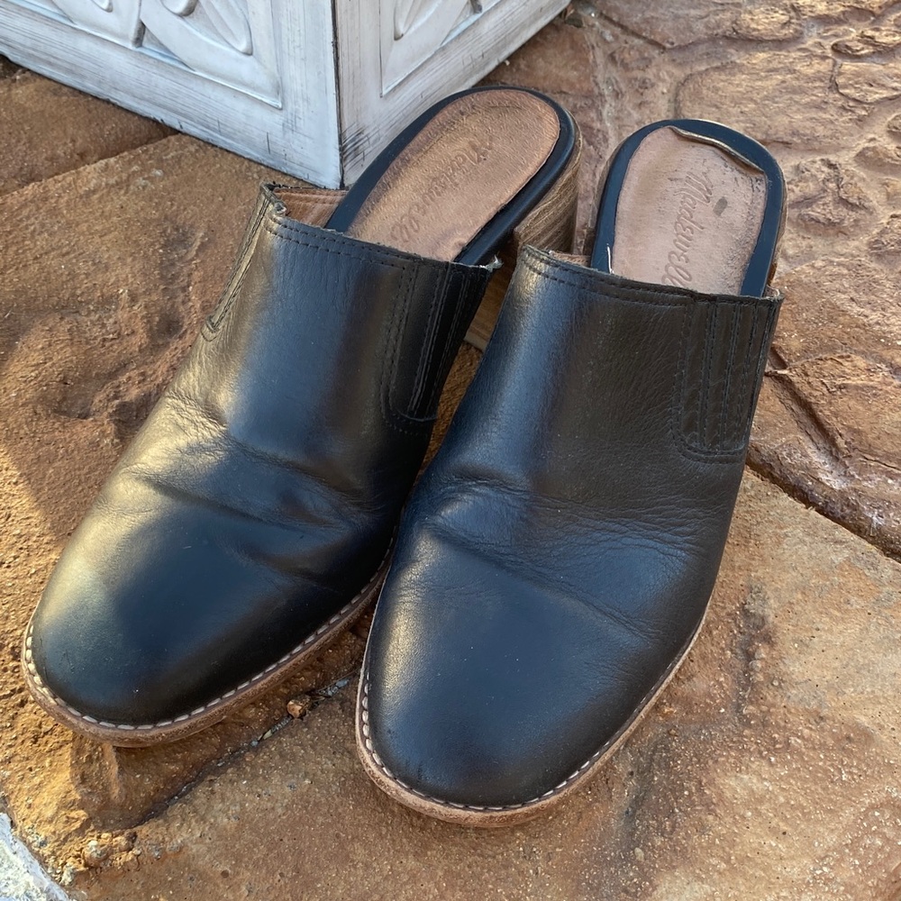 Black Leather Mules/Clogs